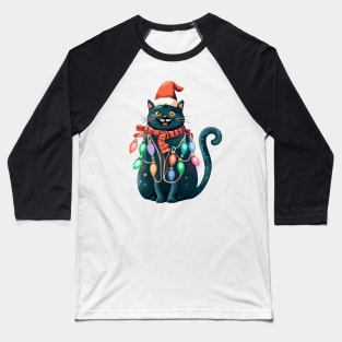 Christmas Lights Cat Merry Catmas Baseball T-Shirt